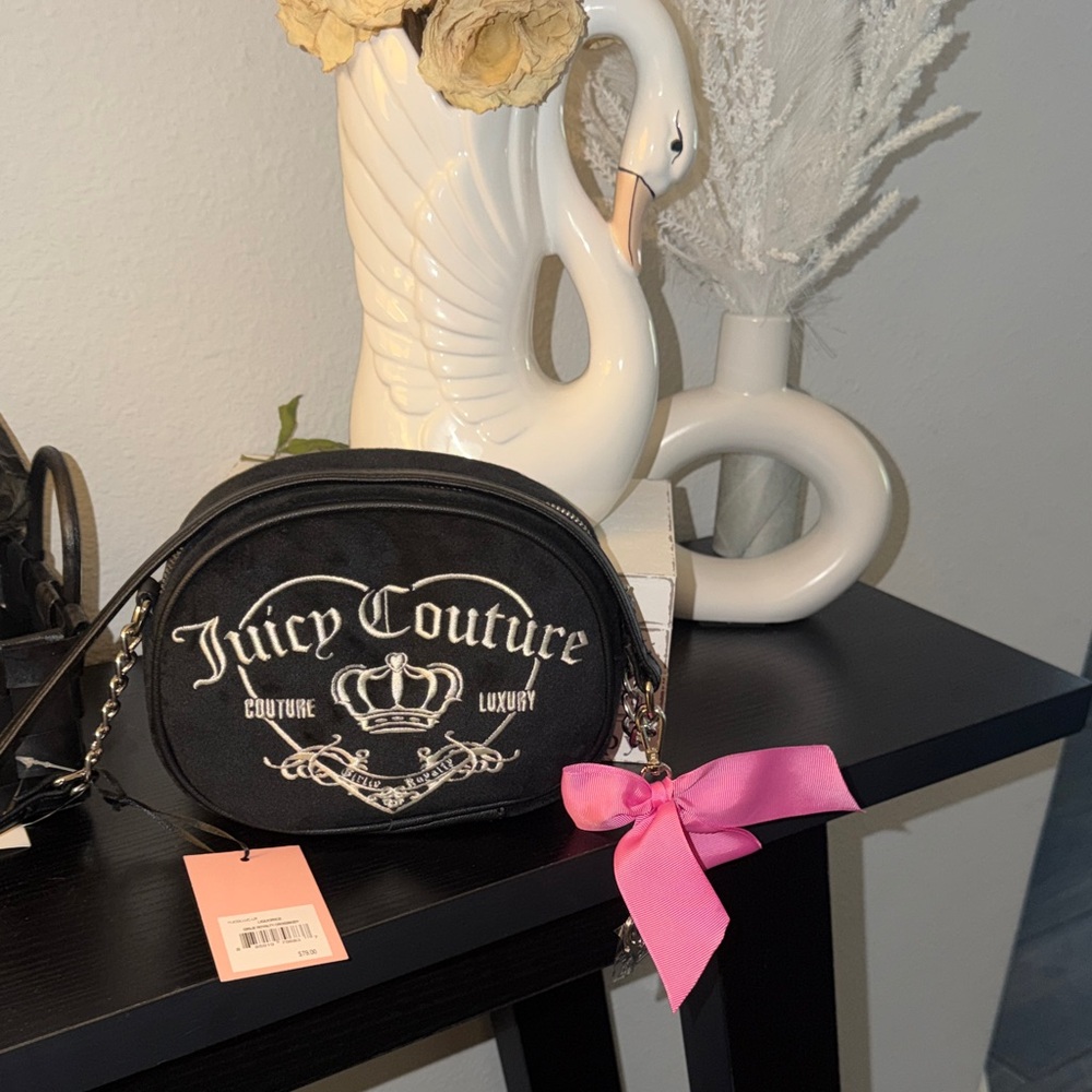 Juicy Couture Black Crossbody Bag with Pink Bow Accent